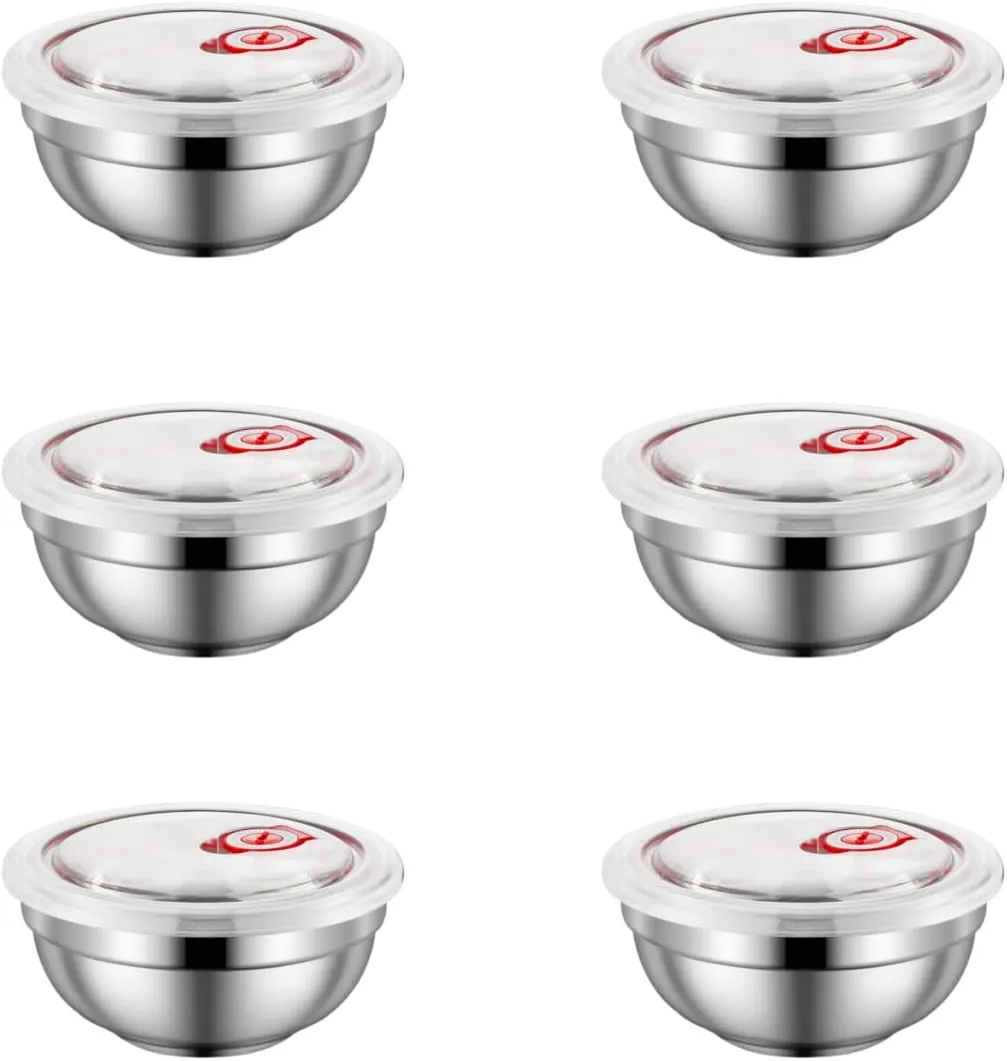 15 Oz Children's Stainless Steel Bowl with Lids Set of 6, Metal Double Wall Insulated Grain Salad Dessert Outdoor Picnics Bowl for Children, Dishwasher Safe and Unbreakable