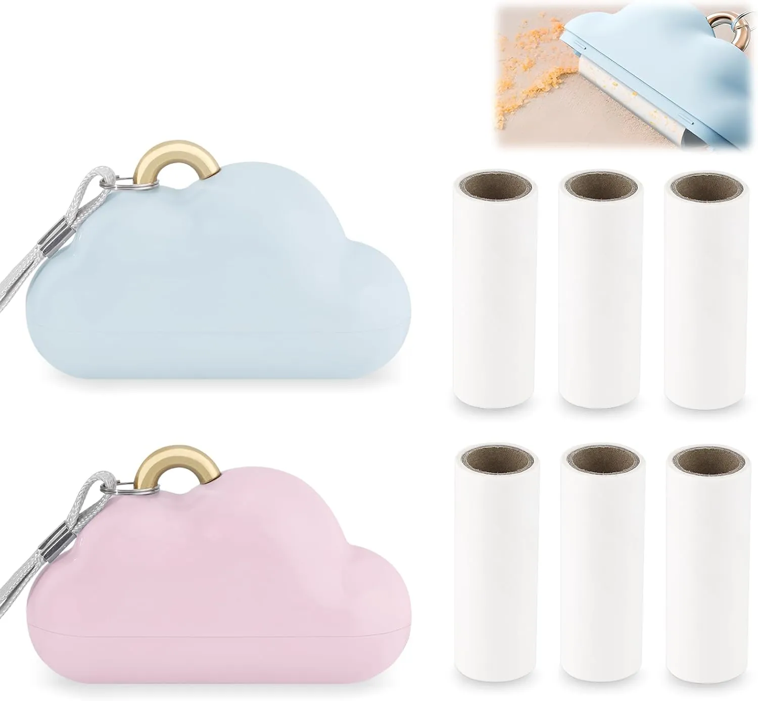 2 Pack Travel Portable Lint Roller with Hand Strap, Reusable Mini Lint Rollers with 6 Refill, Lint Remover for Clothes Bag (Blue Pink)