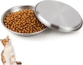 2PCS Wide Whisker Friendly Cat Dishes, 6.7" 304 Stainless Steel Shallow Flat Cats Food Bowl Indoor Kitten Feeding Wet Dry Non Slip Basic Pet Plates for Puppy Small Dog Whisker Fatigue Relief