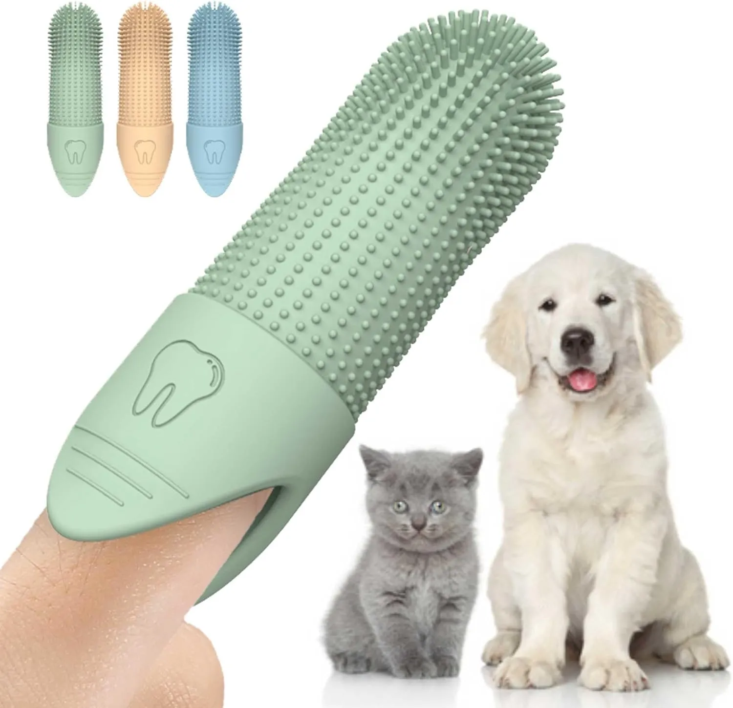 4 Pack Dog Toothbrush Set - 360 Cleaning Finger Toothbrush for Dogs & Cats - Food Grade Silicone - Fits Most Fingers - Dental Care for Pets