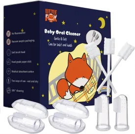 [60 Pcs] Little Fox Baby Oral Cleaner  2 Pcs Finger Toothbrush with Cases, Baby Tongue Cleaner, Newborn Toothbrush, Disposable Tongue and Gum Cleaner, Infant Oral Care and Cleaning for 0-36 Month Baby