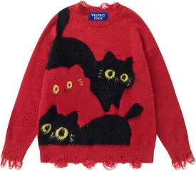 Aelfric Eden Sweaters Color Blocking Cat Sweater Casual Soft Warm Knitted Cat Pullover Tops 2025 Trendy Outfits