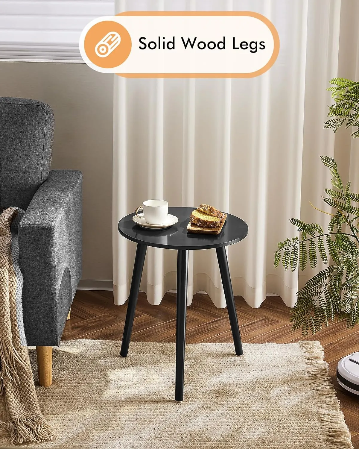 Apicizon Black Round Side Table, Black End Table Bedside Table Nursery with Wood Legs, Nightstand for Living Room, Bedroom, 16.5 x 20.5 Inches