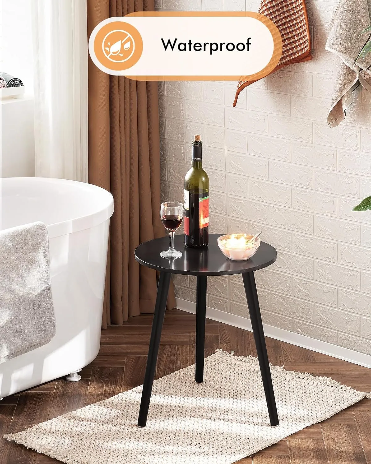 Apicizon Black Round Side Table, Black End Table Bedside Table Nursery with Wood Legs, Nightstand for Living Room, Bedroom, 16.5 x 20.5 Inches