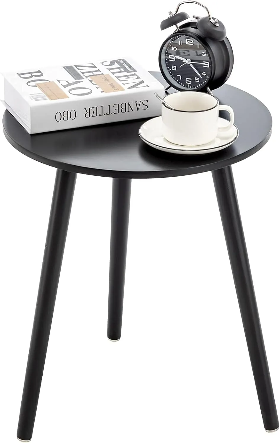 Apicizon Black Round Side Table, Black End Table Bedside Table Nursery with Wood Legs, Nightstand for Living Room, Bedroom, 16.5 x 20.5 Inches