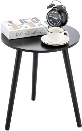 Apicizon Black Round Side Table, Black End Table Bedside Table Nursery with Wood Legs, Nightstand for Living Room, Bedroom, 16.5 x 20.5 Inches