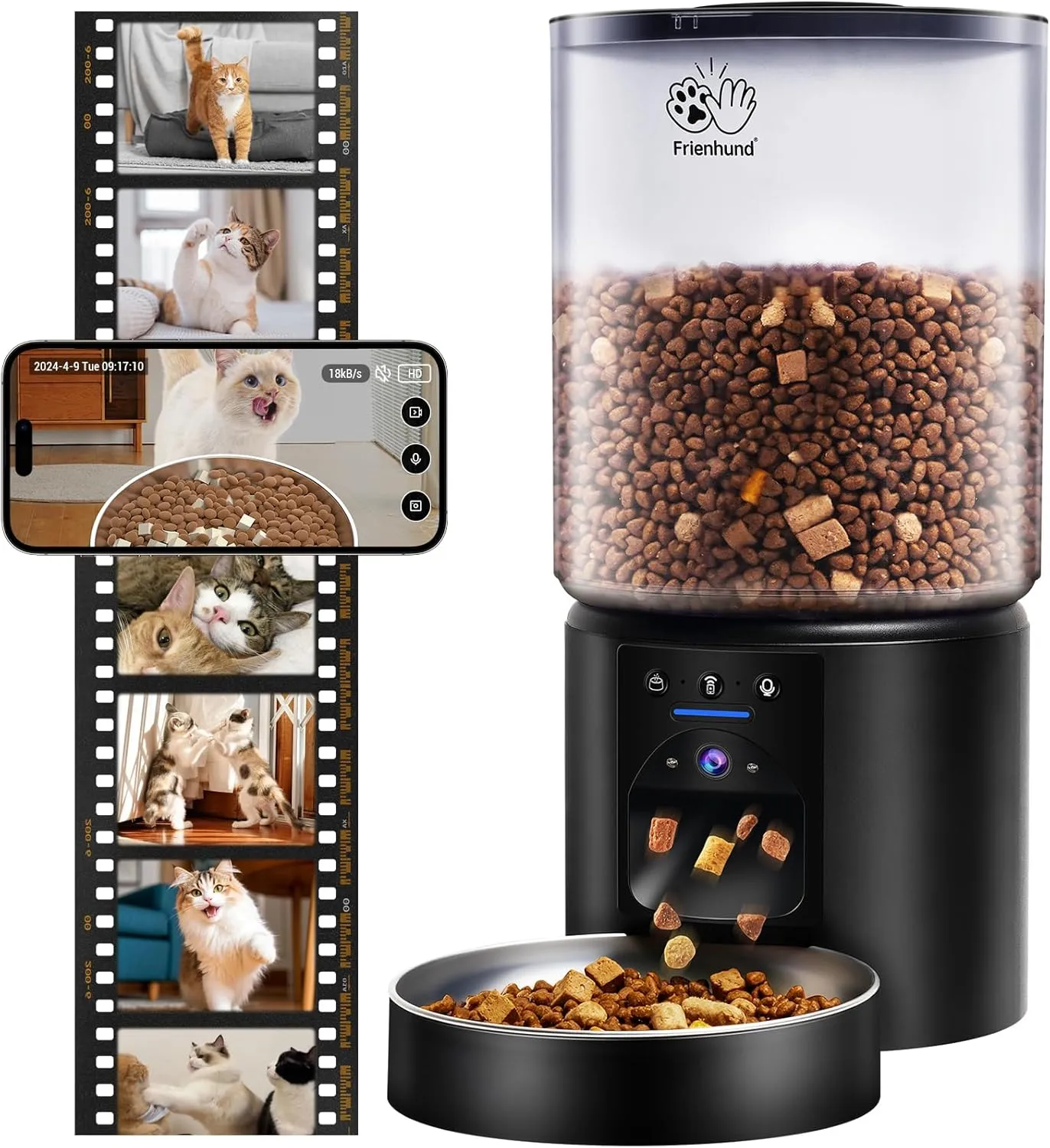 Automatic Cat Feeder with 2K HD Camera: 5G WiFi Automatic Dog Feeder with Sealed Outlet,Cat Food Dispenser with Freshness for Multiple Pets,Detachable for Easy Clean-21 Cup (5L Food Storage)