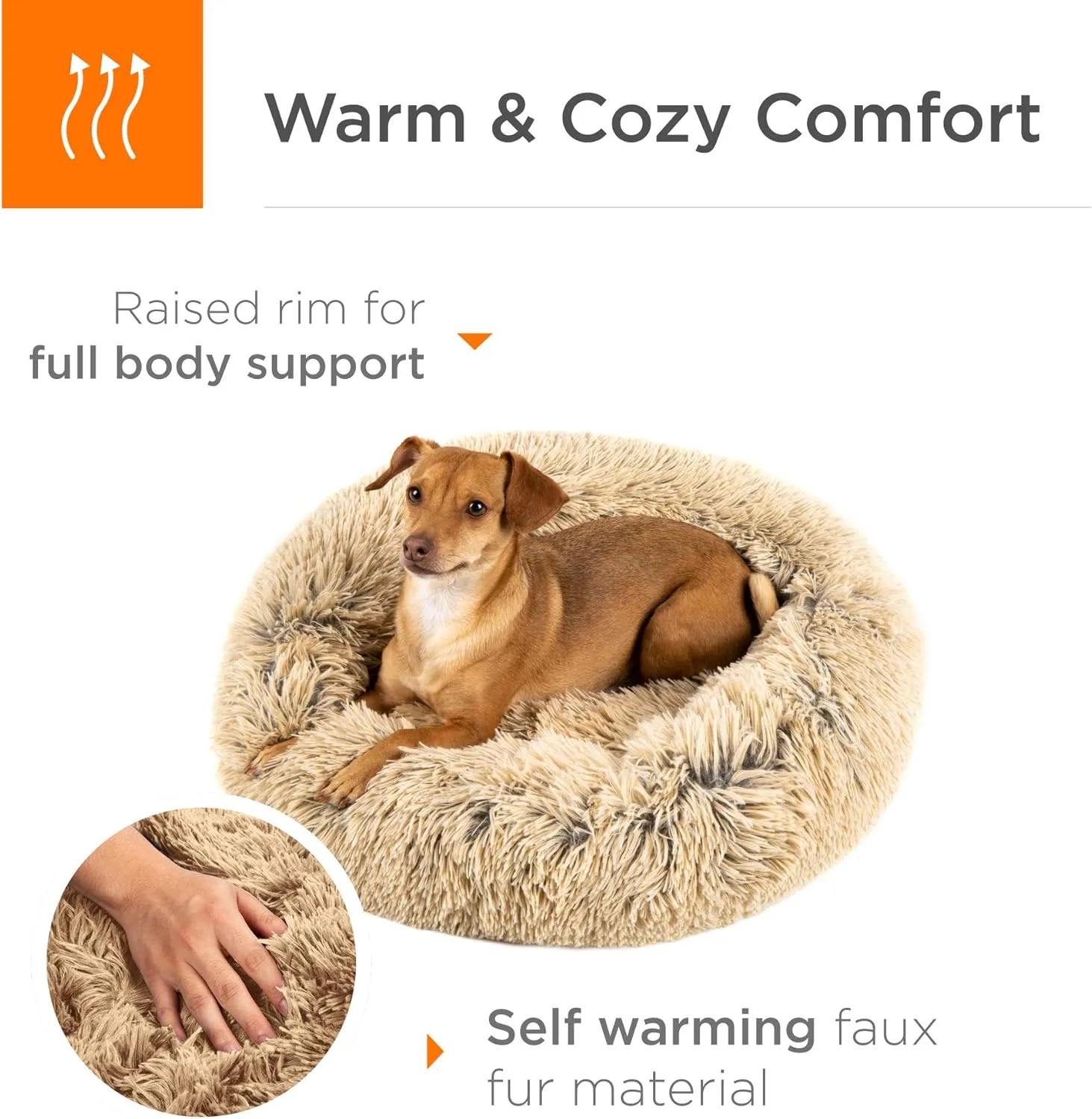 Best Choice Products 23in Dog Bed Self-Warming Plush Shag Fur Donut Calming Pet Bed Cuddler w/Water-Resistant Lining, Raised Rim - Brown