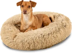 Best Choice Products 23in Dog Bed Self-Warming Plush Shag Fur Donut Calming Pet Bed Cuddler w/Water-Resistant Lining, Raised Rim - Brown