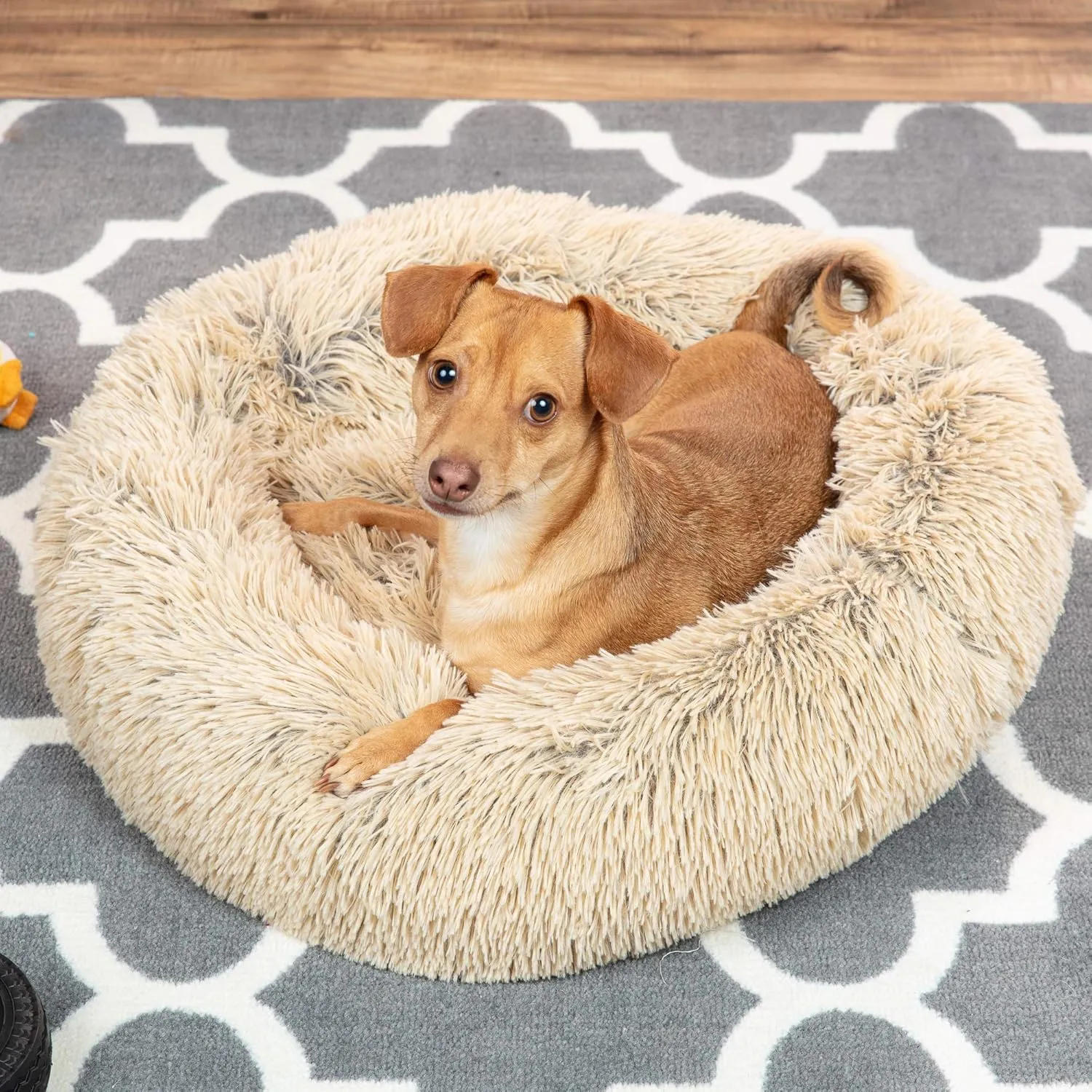 Best Choice Products 23in Dog Bed Self-Warming Plush Shag Fur Donut Calming Pet Bed Cuddler w/Water-Resistant Lining, Raised Rim - Brown