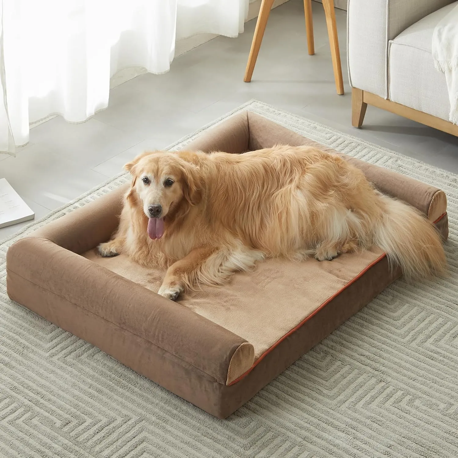 BFPETHOME Washable Large Dog Bed, Big Couch Bed with Removable Washable Cover, Orthopedic Egg-Crate Foam & Waterproof Lining