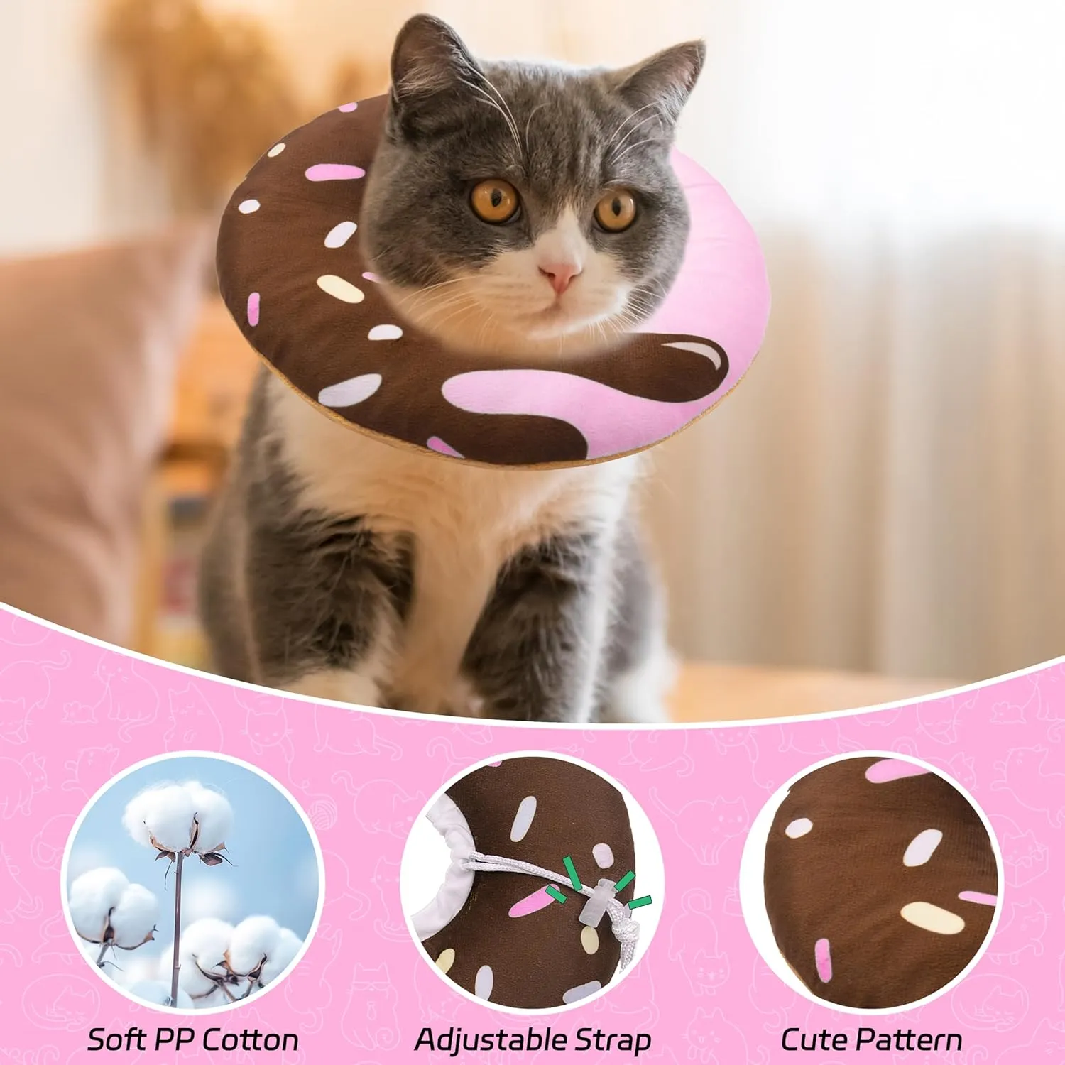 Cat Cone Collar Soft, Adjustable Cat Recovery Collar Kitten Cones to Stop Licking, Cute Donut E Collar After Surgery, Elizabethan Kittens Protective Cones After Spay (Chocolate, Small)