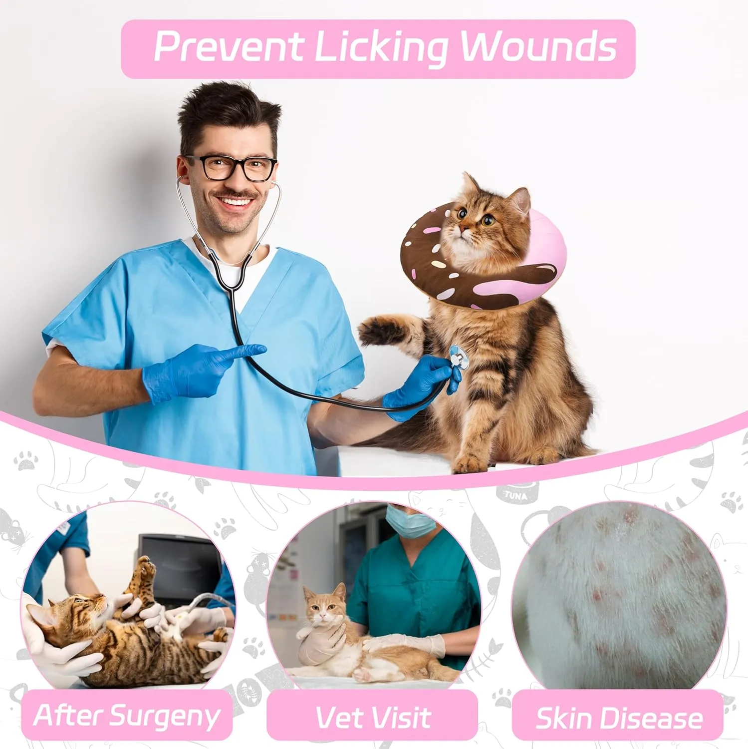Cat Cone Collar Soft, Adjustable Cat Recovery Collar Kitten Cones to Stop Licking, Cute Donut E Collar After Surgery, Elizabethan Kittens Protective Cones After Spay (Chocolate, Small)