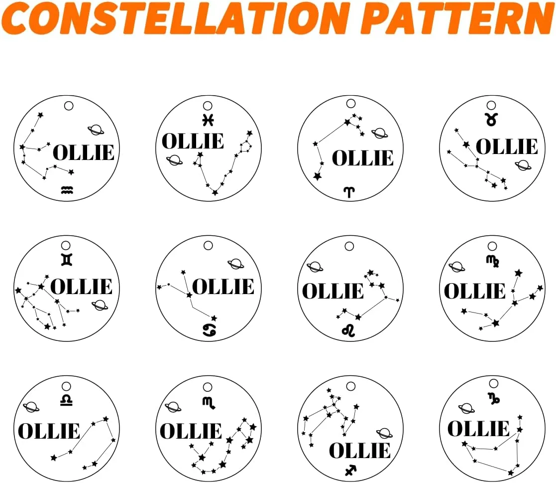 Constellation Dogs ID Tags Personalized Double Sided Deep Engraved Cat & Dog Collar Charm Round Shape Silver Plated Small