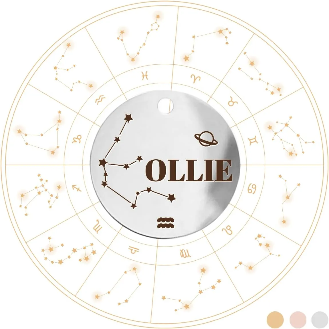 Constellation Dogs ID Tags Personalized Double Sided Deep Engraved Cat & Dog Collar Charm Round Shape Silver Plated Small
