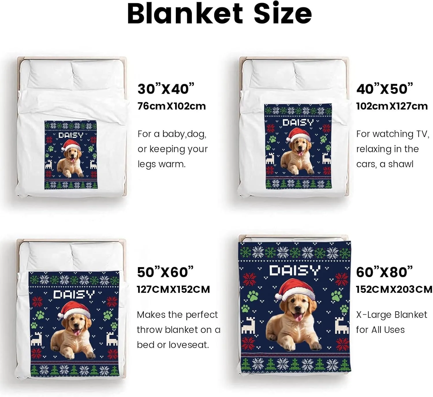 Custom Dog Blanket with Name Photo & Christmas Design, Personalized Fleece Throw, Xsmas Memorial Gift for Dog Lovers, 50" x 60