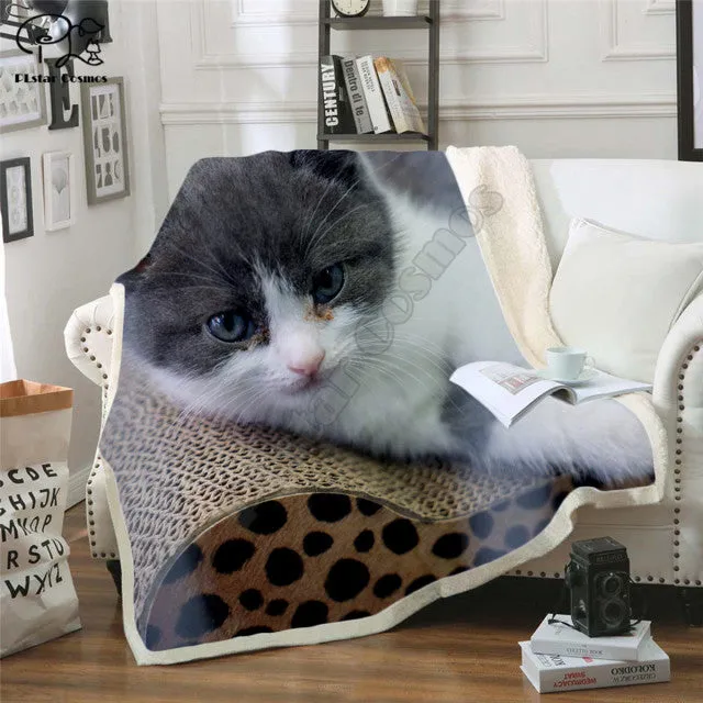 Cute cat pattern Fleece Blanket 3D full