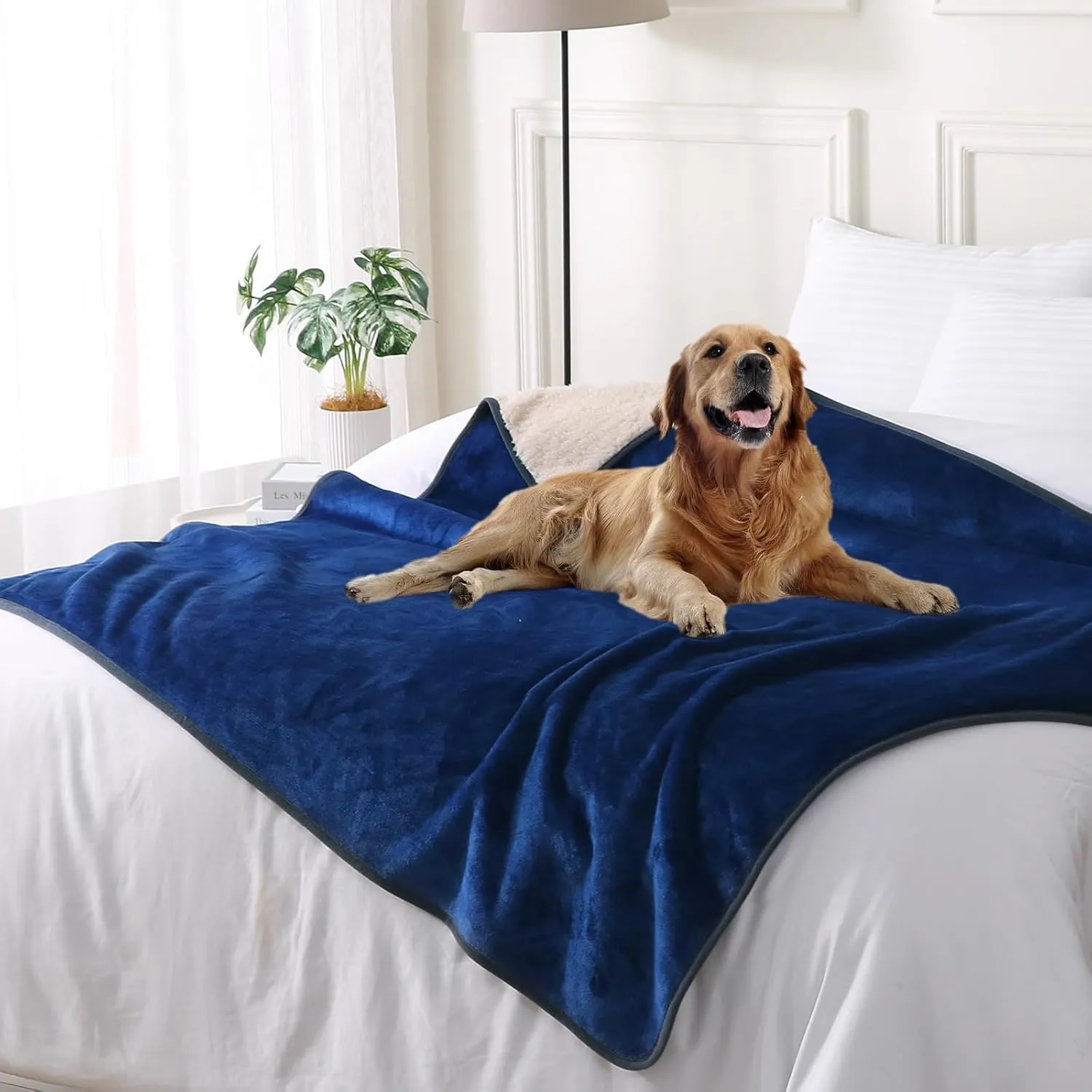 DaysU Waterproof Dog Blanket for Small Dogs - Soft Sherpa Fleece Reversible Pet Blanket, Cat Blanket Washable for Couch Protection, Warm Plush Dog Throw, 40"x50" Navy Blue
