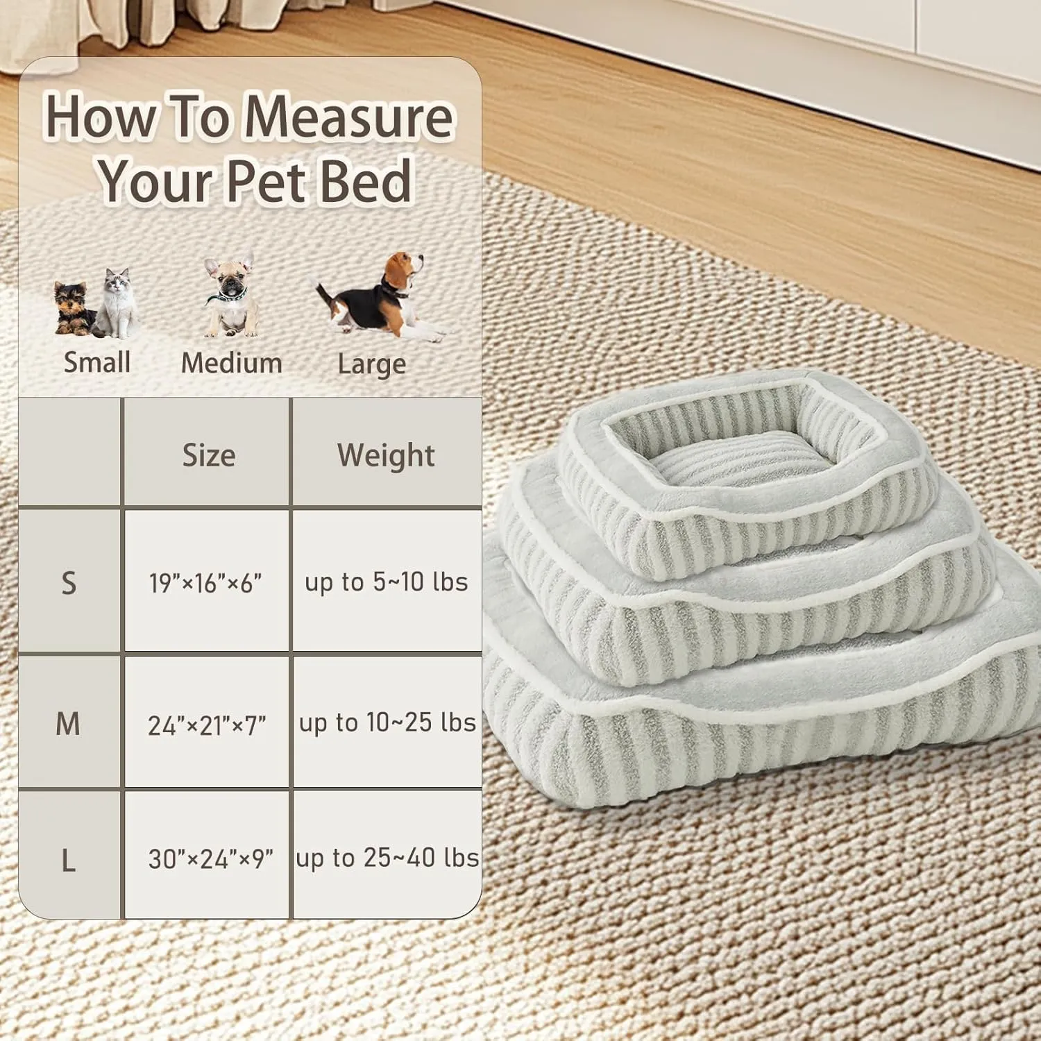 Dog Bed for Extra Small Dogs Breeds,Cat Bed,Puppy Kennel Bed with Pillow,Washable Deluxe Plush Dog Crate Beds,Comfy Durable Rectangular Pet Sleeping Bed & Non-Slip Bottom,Grey (19"X16")