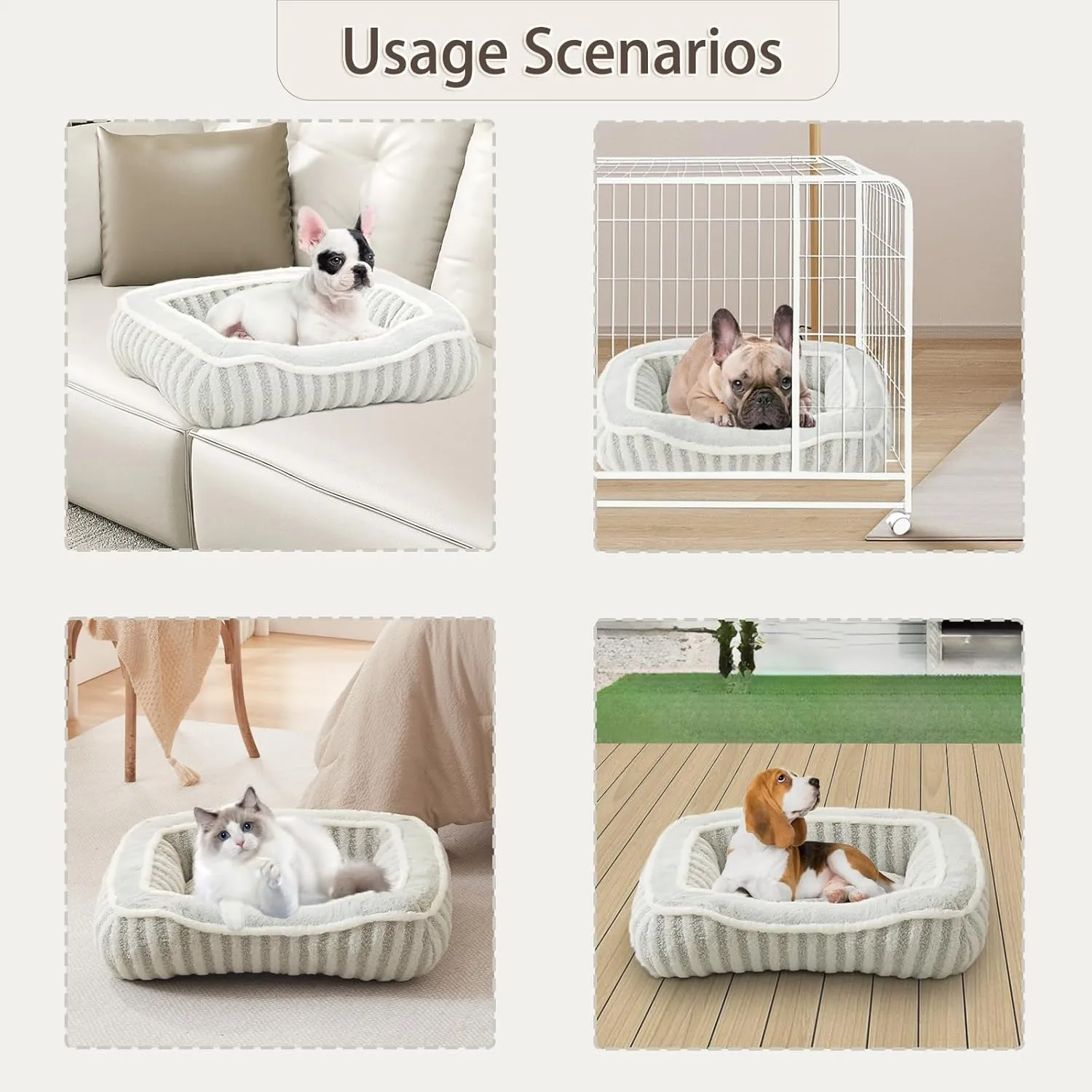Dog Bed for Extra Small Dogs Breeds,Cat Bed,Puppy Kennel Bed with Pillow,Washable Deluxe Plush Dog Crate Beds,Comfy Durable Rectangular Pet Sleeping Bed & Non-Slip Bottom,Grey (19"X16")