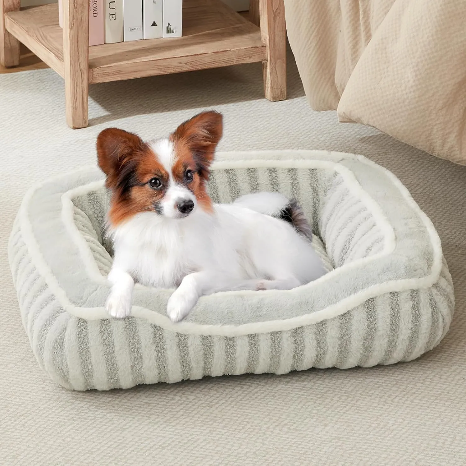 Dog Bed for Extra Small Dogs Breeds,Cat Bed,Puppy Kennel Bed with Pillow,Washable Deluxe Plush Dog Crate Beds,Comfy Durable Rectangular Pet Sleeping Bed & Non-Slip Bottom,Grey (19"X16")