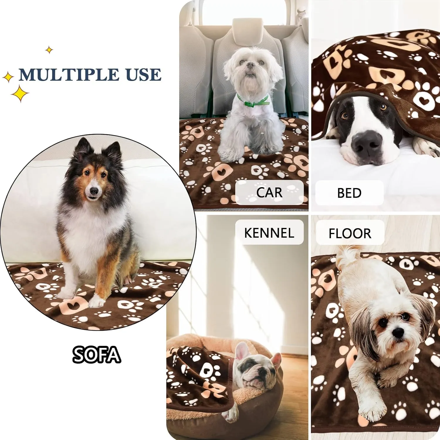 Dog Blanket, Soft Fleece Dog Blankets for Small Medium Dogs, Fluffy Flannel Pet Cat Puppy Blanket Mat Cover for Bed Couch, Cute Paw Print Throw Blanket for Dogs, Brown 40"X30"