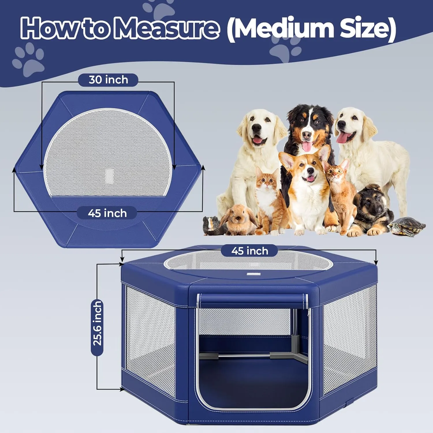 Dog Playpen 45  45 Inch, Puppy PlayPen with Gate for Puppies, Small and Medium Dogs, Pet PlayPen for Outdoors & Indoors Breathable Exercise