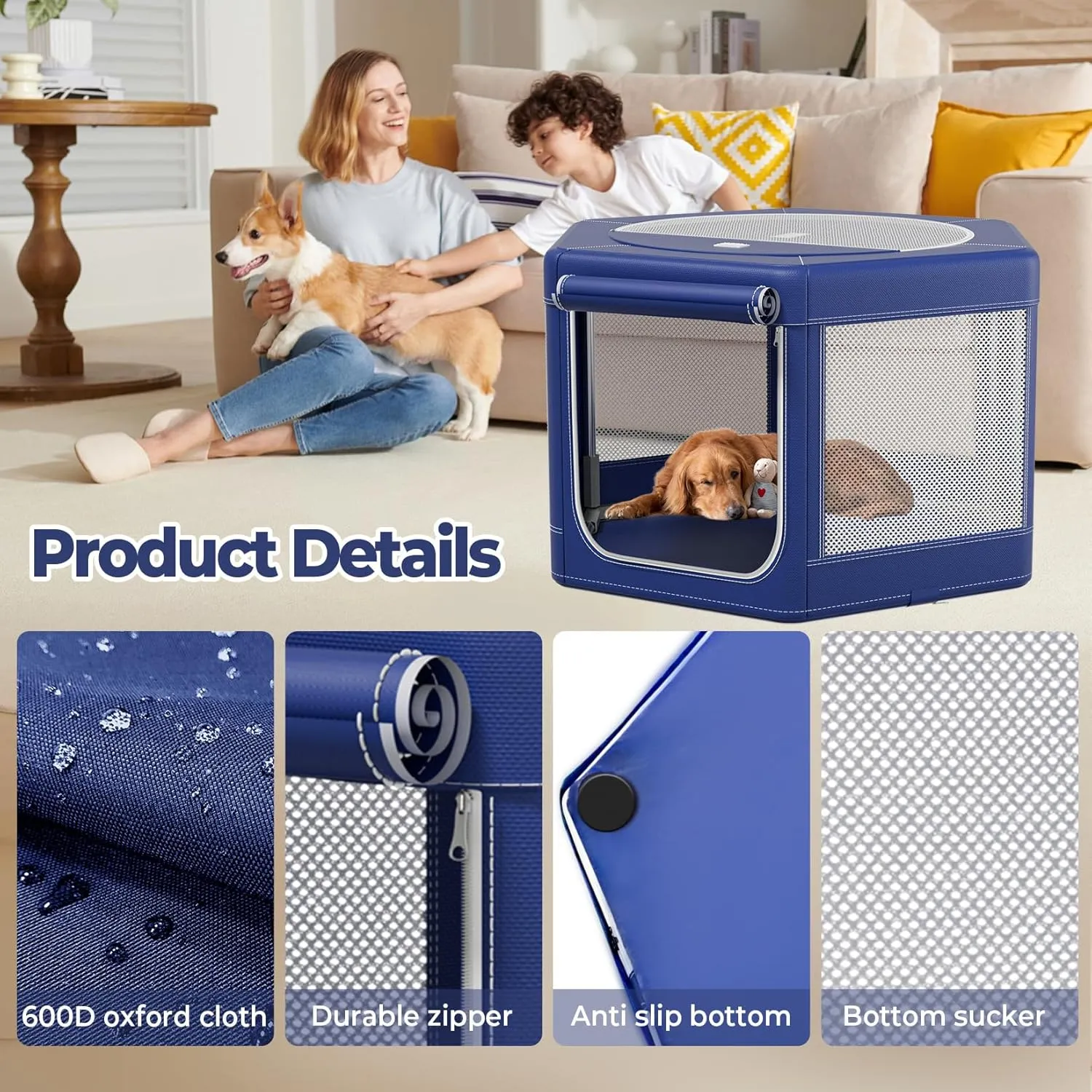 Dog Playpen 45  45 Inch, Puppy PlayPen with Gate for Puppies, Small and Medium Dogs, Pet PlayPen for Outdoors & Indoors Breathable Exercise