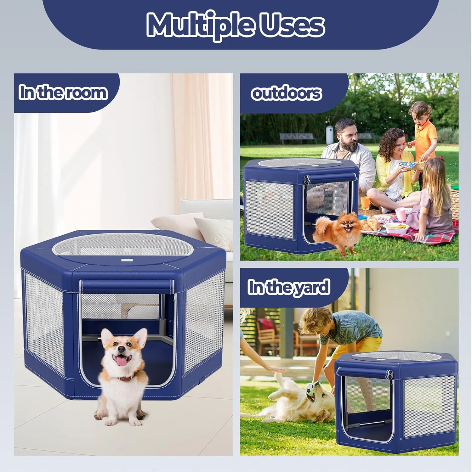 Dog Playpen 45  45 Inch, Puppy PlayPen with Gate for Puppies, Small and Medium Dogs, Pet PlayPen for Outdoors & Indoors Breathable Exercise
