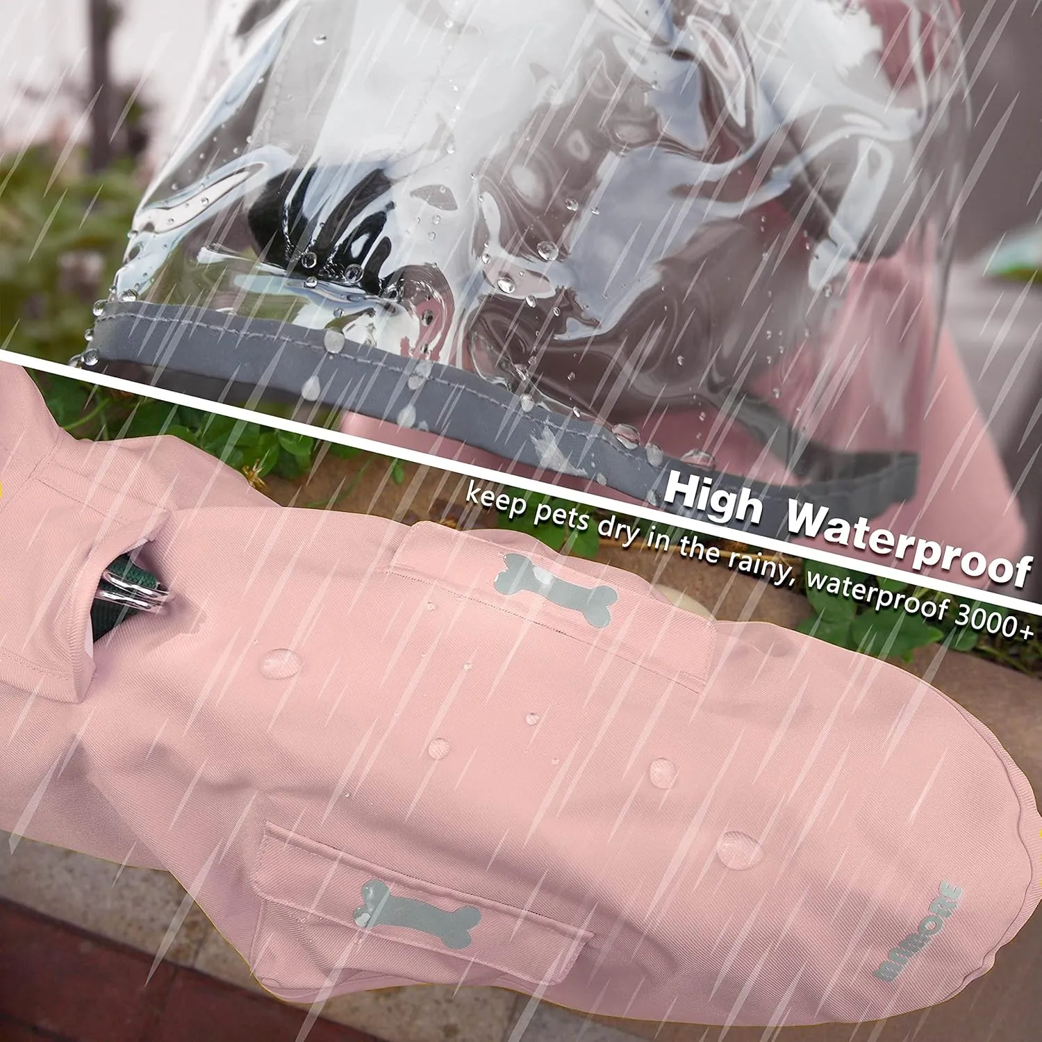 Dog Raincoat,Waterproof Rain Poncho with Hoodie, High Reflective Adjustable Pet Rain Jacket with Leash Hole for Small Medium and Large Dogs (Pink, Medium)