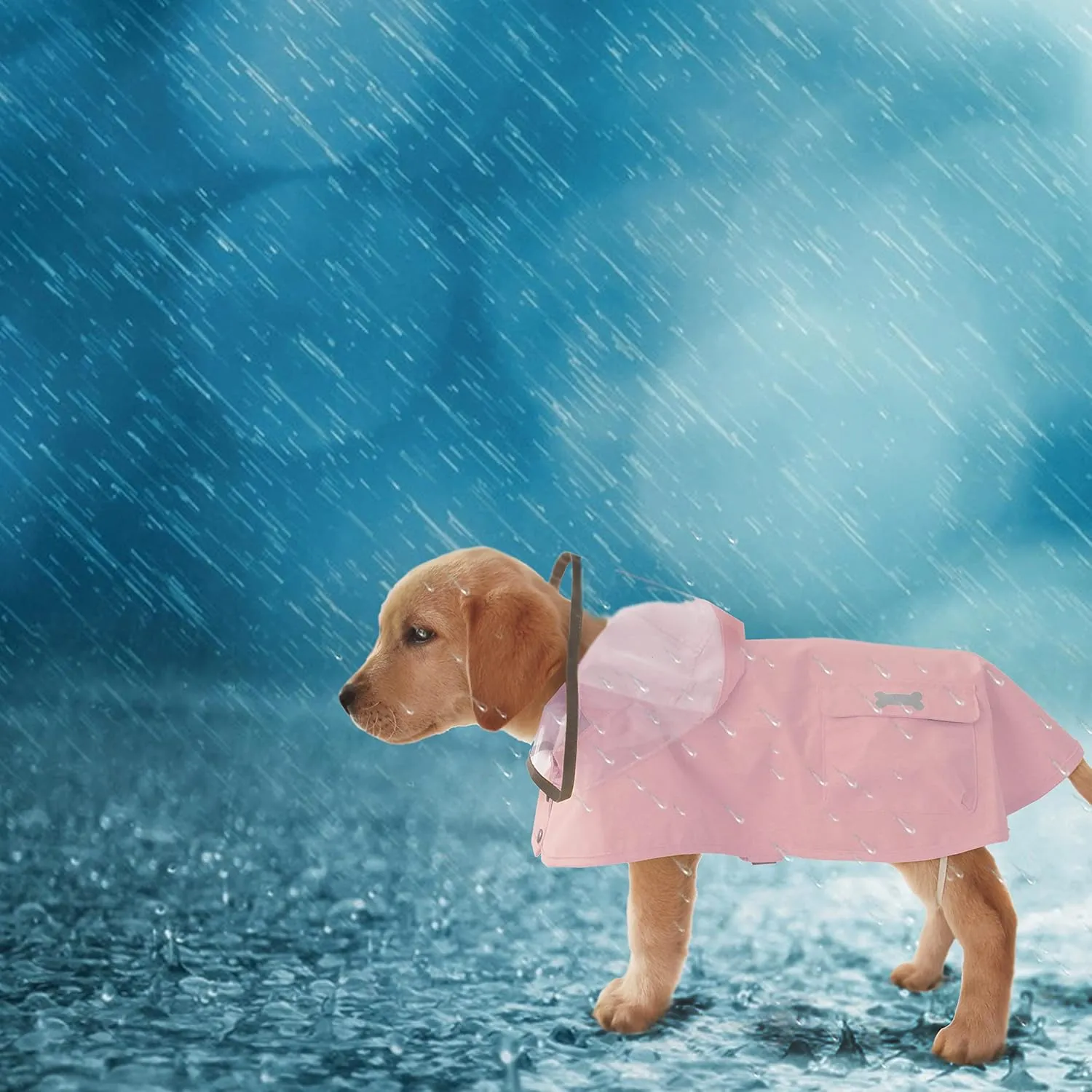 Dog Raincoat,Waterproof Rain Poncho with Hoodie, High Reflective Adjustable Pet Rain Jacket with Leash Hole for Small Medium and Large Dogs (Pink, Medium)