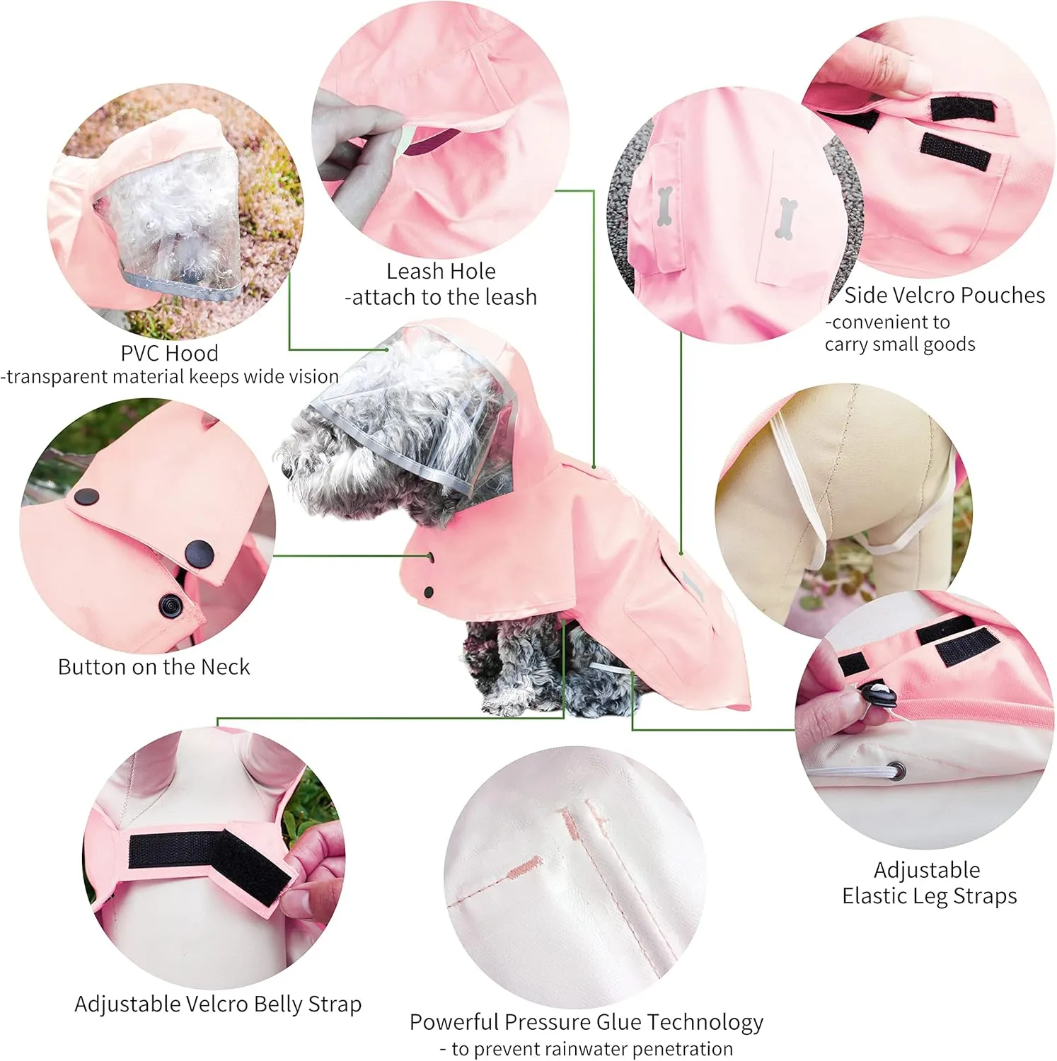 Dog Raincoat,Waterproof Rain Poncho with Hoodie, High Reflective Adjustable Pet Rain Jacket with Leash Hole for Small Medium and Large Dogs (Pink, Medium)
