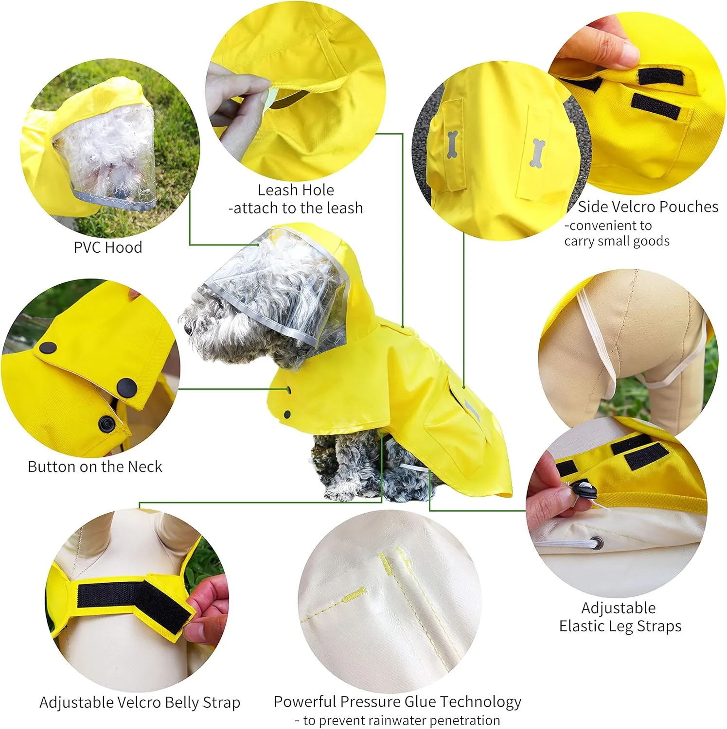 Dog Raincoat,Waterproof Rain Poncho with Hoodie, High Reflective Adjustable Pet Rain Jacket with Leash Hole for Small Medium and Large Dogs (Yellow, X-Small)