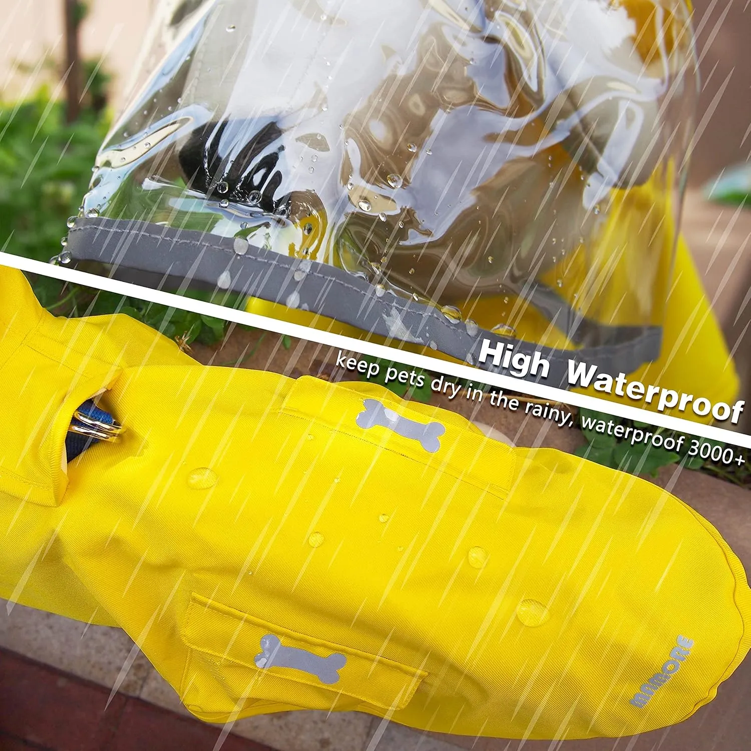 Dog Raincoat,Waterproof Rain Poncho with Hoodie, High Reflective Adjustable Pet Rain Jacket with Leash Hole for Small Medium and Large Dogs (Yellow, X-Small)