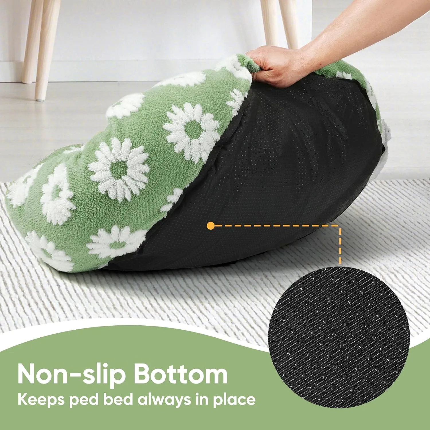 Donut Medium Dog Bed - 31 Inch Clam Shell Round Cuddler Pet Bed, Removable Washable Cover, Anti-Slip Bottom - Green Flower