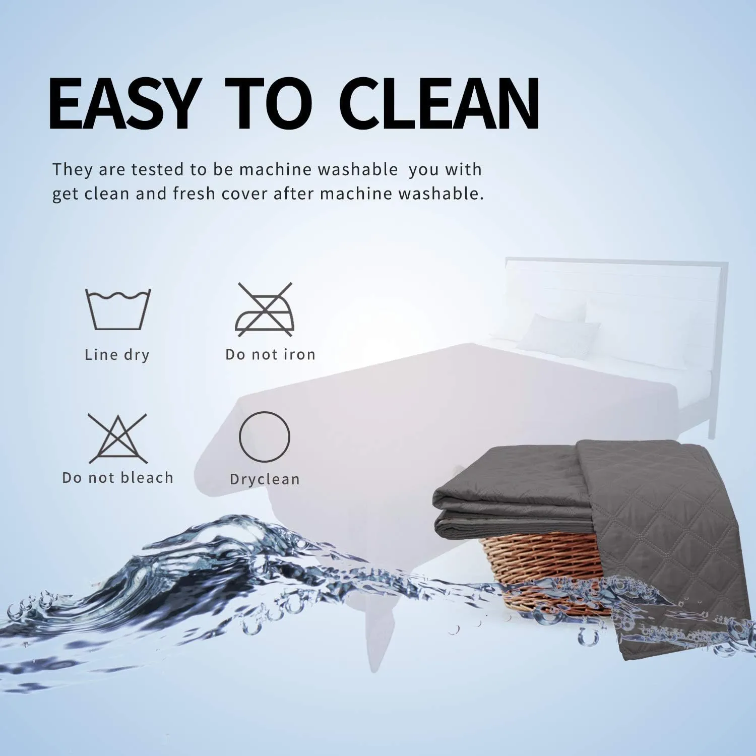 Easy-Going 100% Waterproof Dog Bed Cover Washable Couch Cover Non-Slip Sofa Cover Leakproof Blanket Furniture Protector Cover Reusable Incontinence Bed Underpads for Pets Kids Dog Cat(68x82 in,Gray)