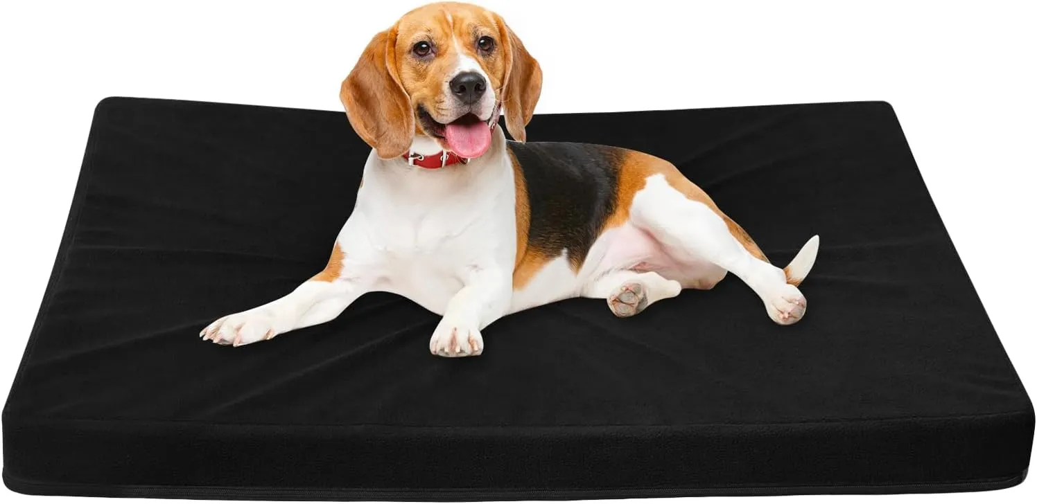 Easy-Going Dog Bed for Medium Dogs, 100% Waterproof Deluxe Plush Dog Bed with Non-Slip Bottom, Egg Crate Foam and Machine Washable Pet Bed Cover (30x20x3 in, Black)