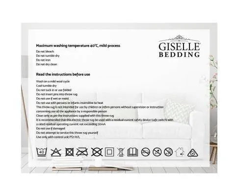 Electric Throw Blanket-Giselle Bedding- Brown-Size 160cm x 130cm