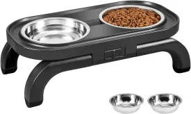 Elevated Dog Bowls, Heighth Adjustable Raised Dog Bowl Stand with Stainless Steel No Spill Water Bowl and Non-Slip Food Bowl, Metal Dog Feeding Station for Small and Medium Dogs & Cats, Black