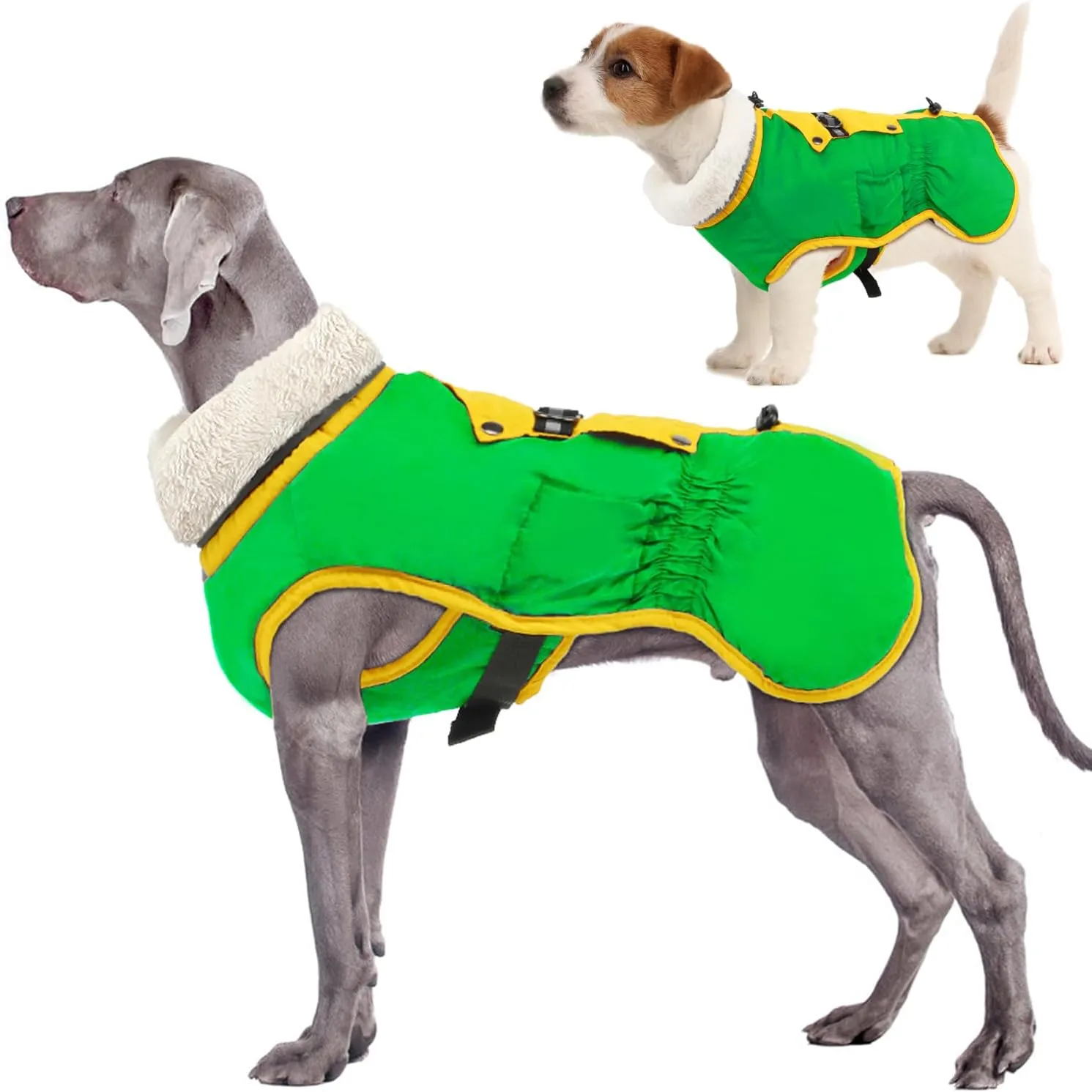 EMUST Winter Coat, Soft Thick Fleece Lining Warm Jacket for Small Dogs, Windproof Reflective Turtleneck Cold Weather Apparel, Green S