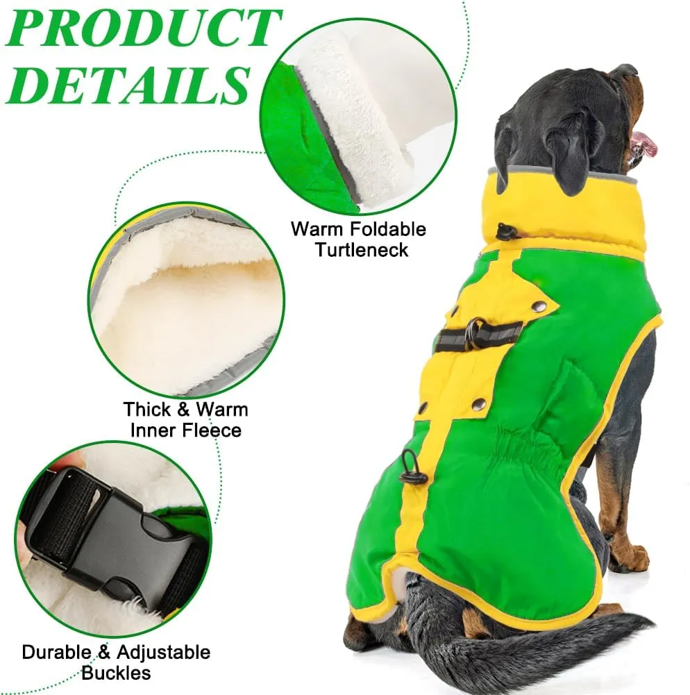 EMUST Winter Coat, Soft Thick Fleece Lining Warm Jacket for Small Dogs, Windproof Reflective Turtleneck Cold Weather Apparel, Green S