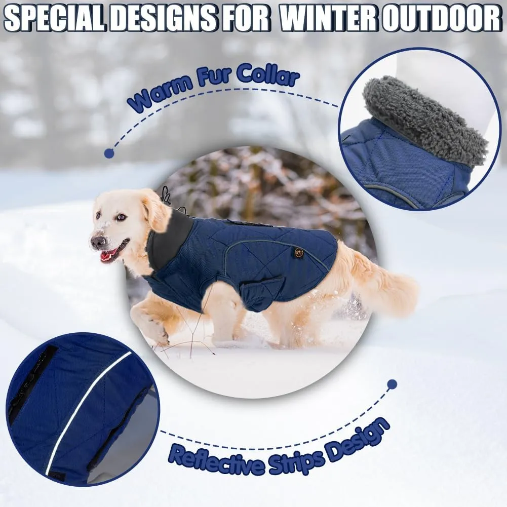 EMUST Winter Dog Coats, Fleece Dog Apparel for Cold Weather, British Style Windproof Warm Dog Jacket for Small Dog Coats for Winter, Dark Blue, XS