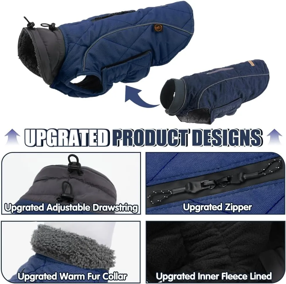 EMUST Winter Dog Coats, Fleece Dog Apparel for Cold Weather, British Style Windproof Warm Dog Jacket for Small Dog Coats for Winter, Dark Blue, XS