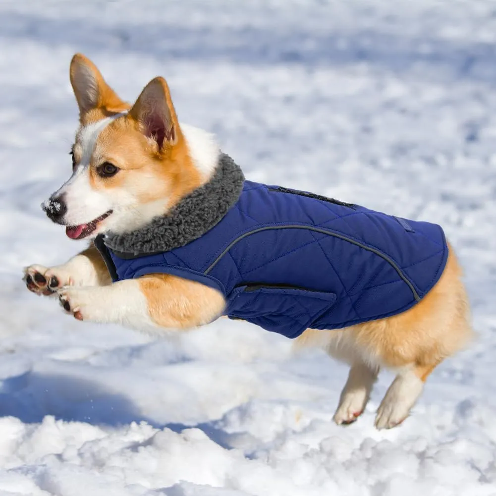 EMUST Winter Dog Coats, Fleece Dog Apparel for Cold Weather, British Style Windproof Warm Dog Jacket for Small Dog Coats for Winter, Dark Blue, XS