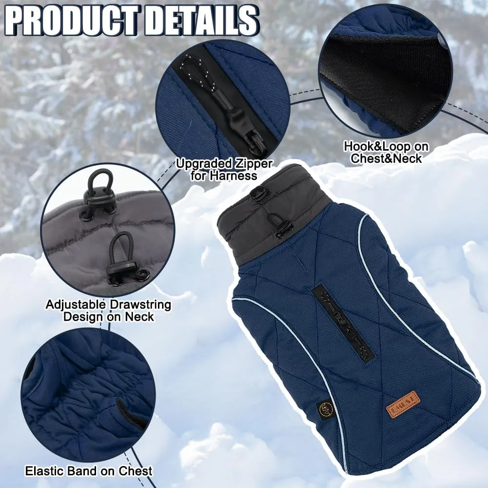 EMUST Winter Dog Coats, Fleece Dog Apparel for Cold Weather, British Style Windproof Warm Dog Jacket for Small Dog Coats for Winter, Dark Blue, XS