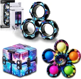 Fidget Toys Adults Set, Easter Basket Stuffers for Kids Teen Autism Sensory Toys Pack with Figette Cube Figits Ring Classroom ADHD Stress Relief Toys, Cool Gadget Desk Spinner Toy
