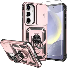 for Galaxy S24 Plus Case, with Screen Protectors and Camera Cover,[Military Grade] 16ft.Drop Tested Cover with Magnetic Kickstand Protective Case for S24 Plus, Rose Gold