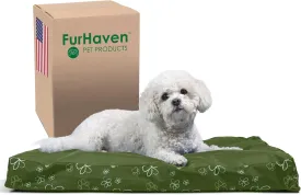 Furhaven Water-Resistant Orthopedic Dog Bed for Medium/Small Dogs w/ Removable Washable Cover, For Dogs Up to 35 lbs - Indoor/Outdoor Garden Print Mattress - Jungle Green, Medium