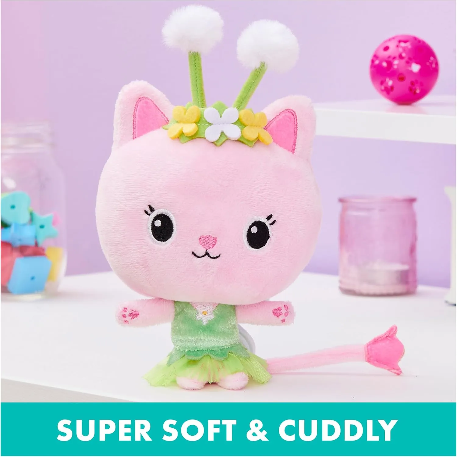 Gabbys Dollhouse, 7-inch Kitty Fairy Purr-ific Plush Toy, Kids Toys for Ages 3 and up