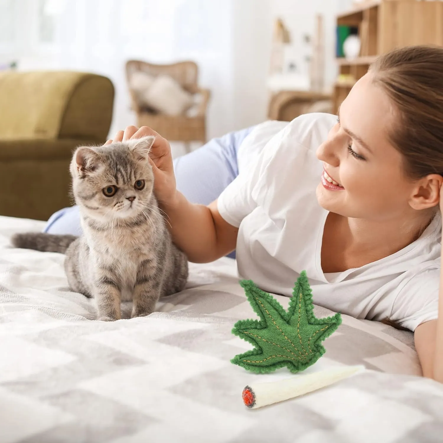 Glaciart One Catnip Joint & Leaf Cat Toy Set | Crack for Funny Kittens, Stimulating Toys for Boredom, Exercise & Play | Filled w/Organic Catnip to Excite/Calm Kitty | Organic Idea